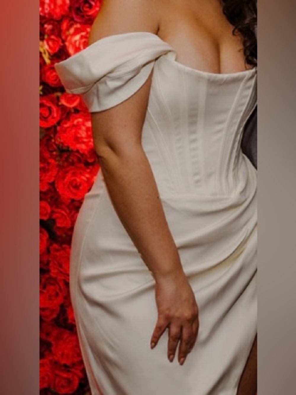 Off-Shoulder White Corset Midi Dress